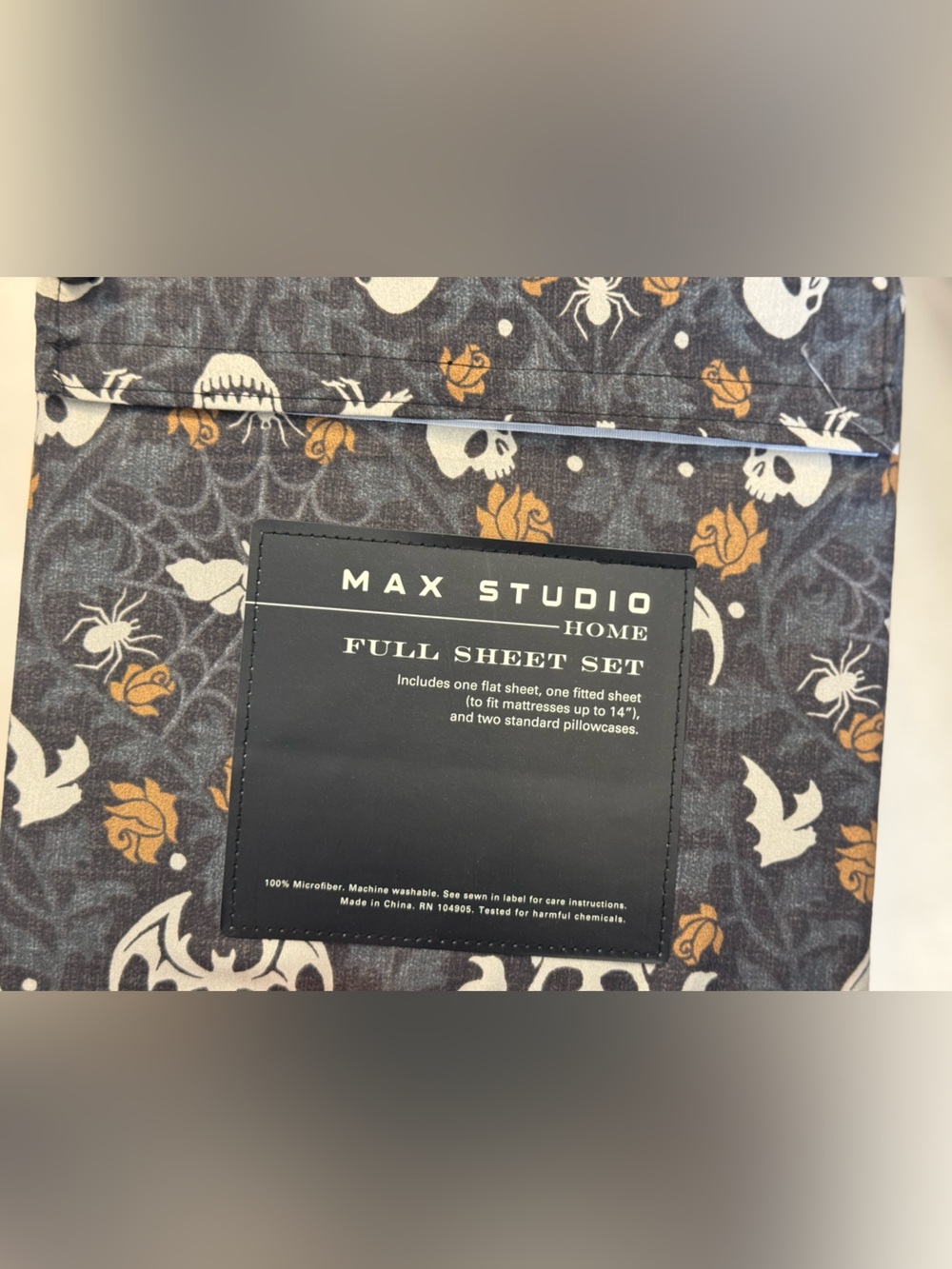 Max Studio Halloween Print Full Sheet Set - Dark Gray with Orange & White